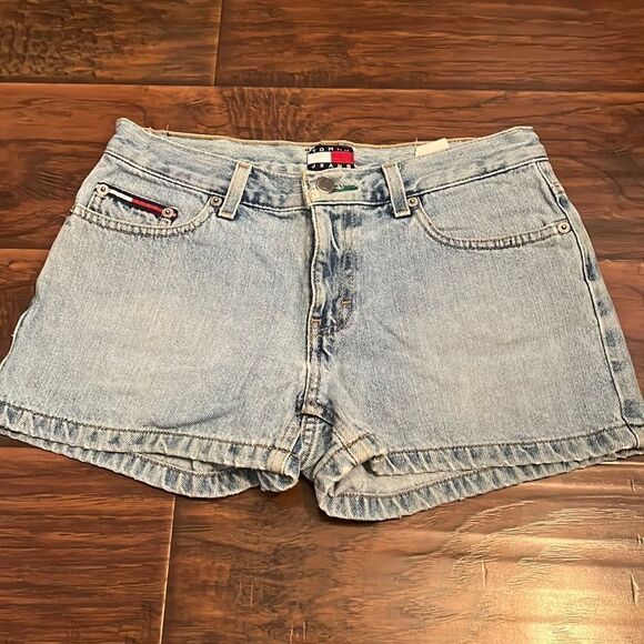 Vintage Tommy Hilfiger Tommy Jeans Blue Distressed Denim Shorts - Picture 1 of 10